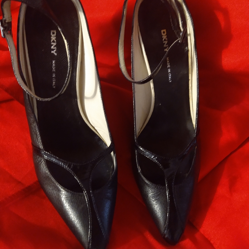 DKNY heels with straps around the ankle.